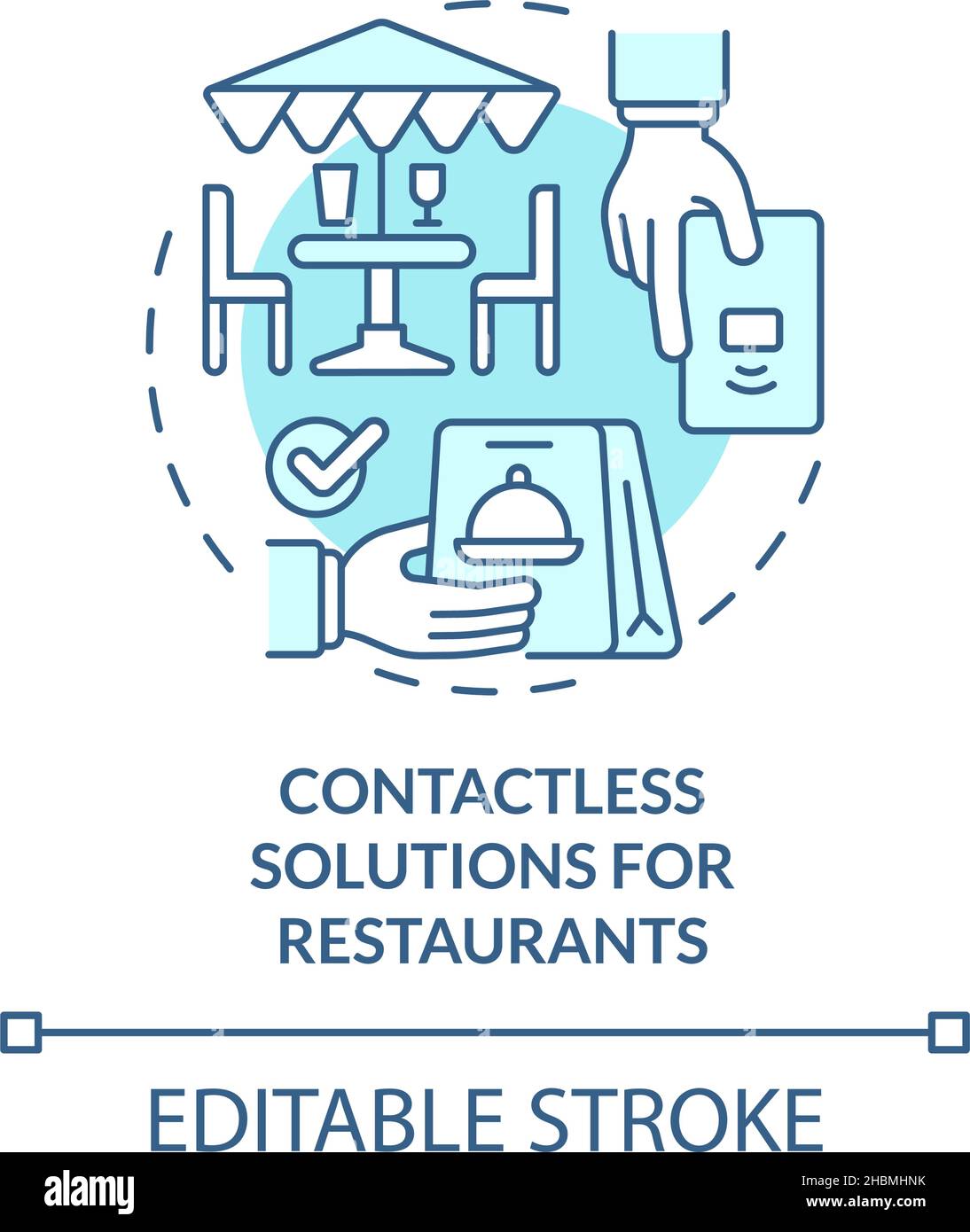 Contactless solutions for restaurant turquoise concept icon Stock ...