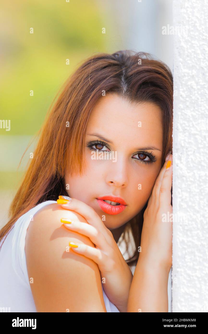 Adolescent teen portrait looking at camera eye eyes contact eyeshot