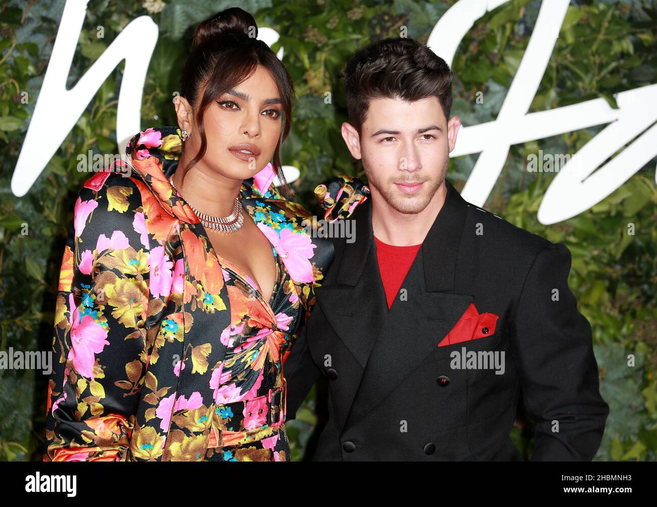 LONDON, UNITED KINGDOM - Nov 29, 2021: Priyanka Chopra and Nick Jonas  attend The Fashion Awards 2021 at the Royal Albert Hall on November 29, 2021 in Stock Photo