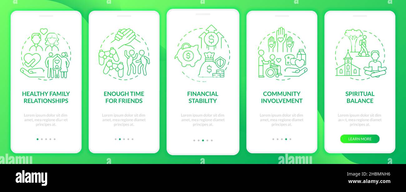 Signs of balanced life green gradient onboarding mobile app screen ...