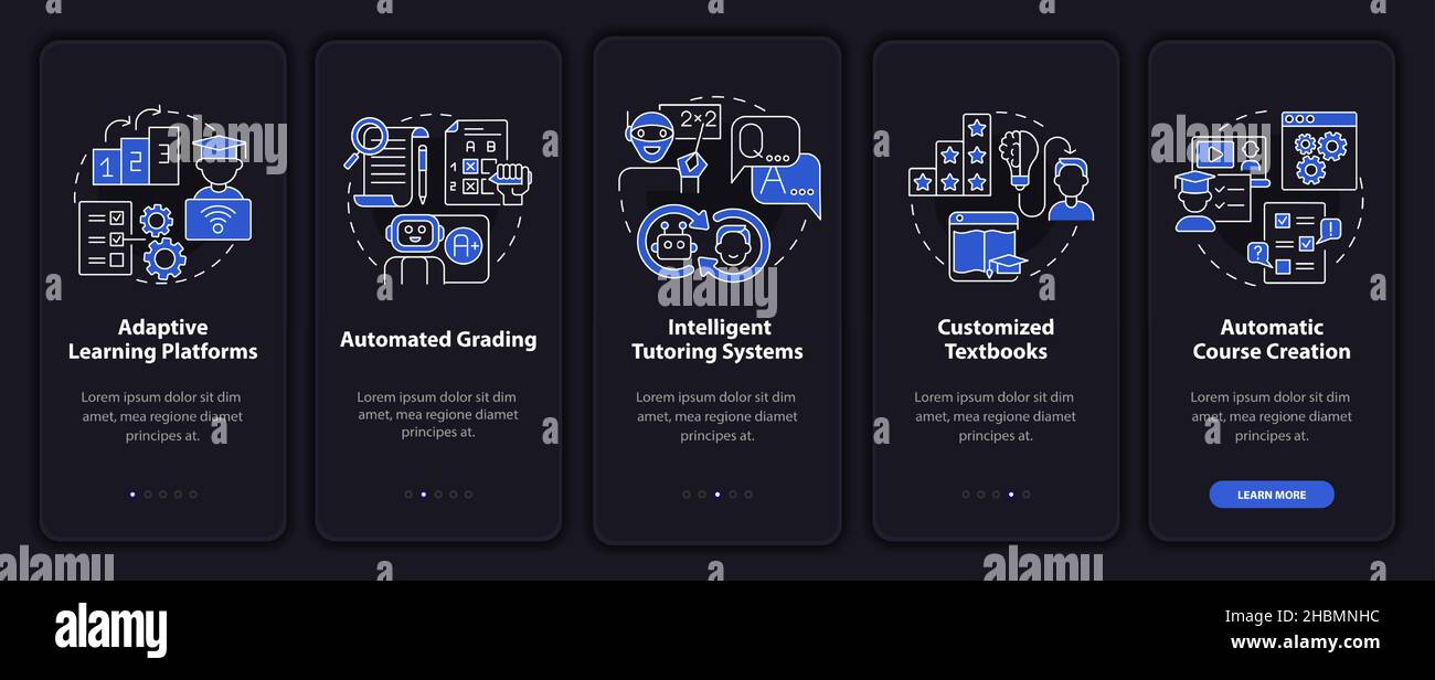 Automation of education night mode onboarding mobile app screen set ...
