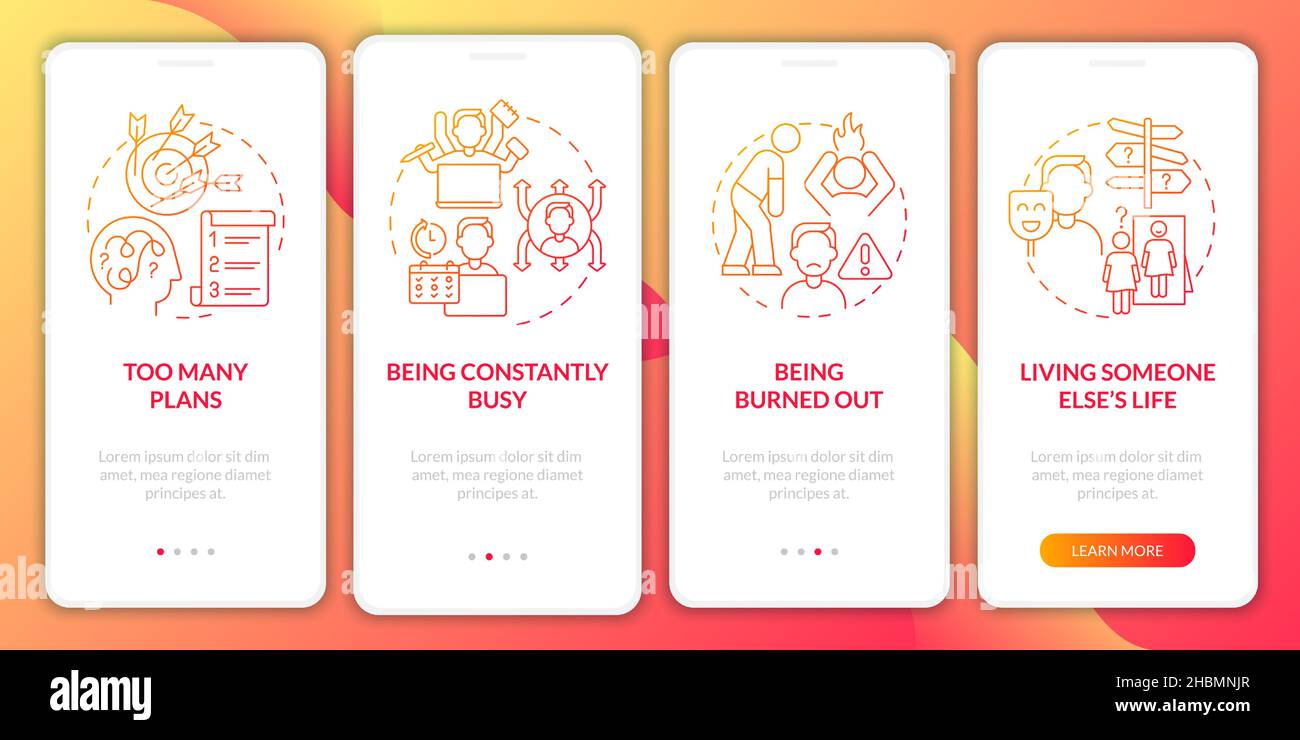 Out of balance life red gradient onboarding mobile app screen Stock ...