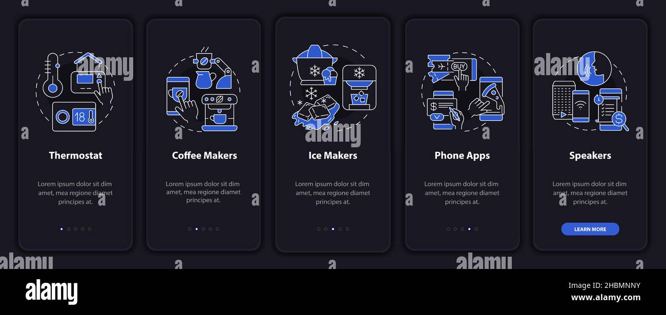 Daily automation night mode onboarding mobile app screen Stock Vector ...