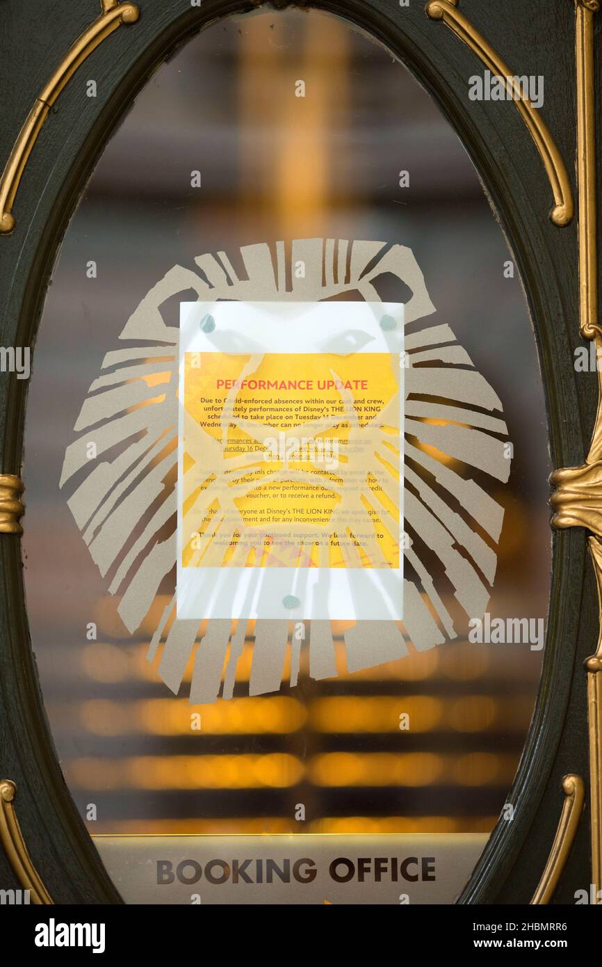 A performance update of The Lion King shows being called off due ‘to