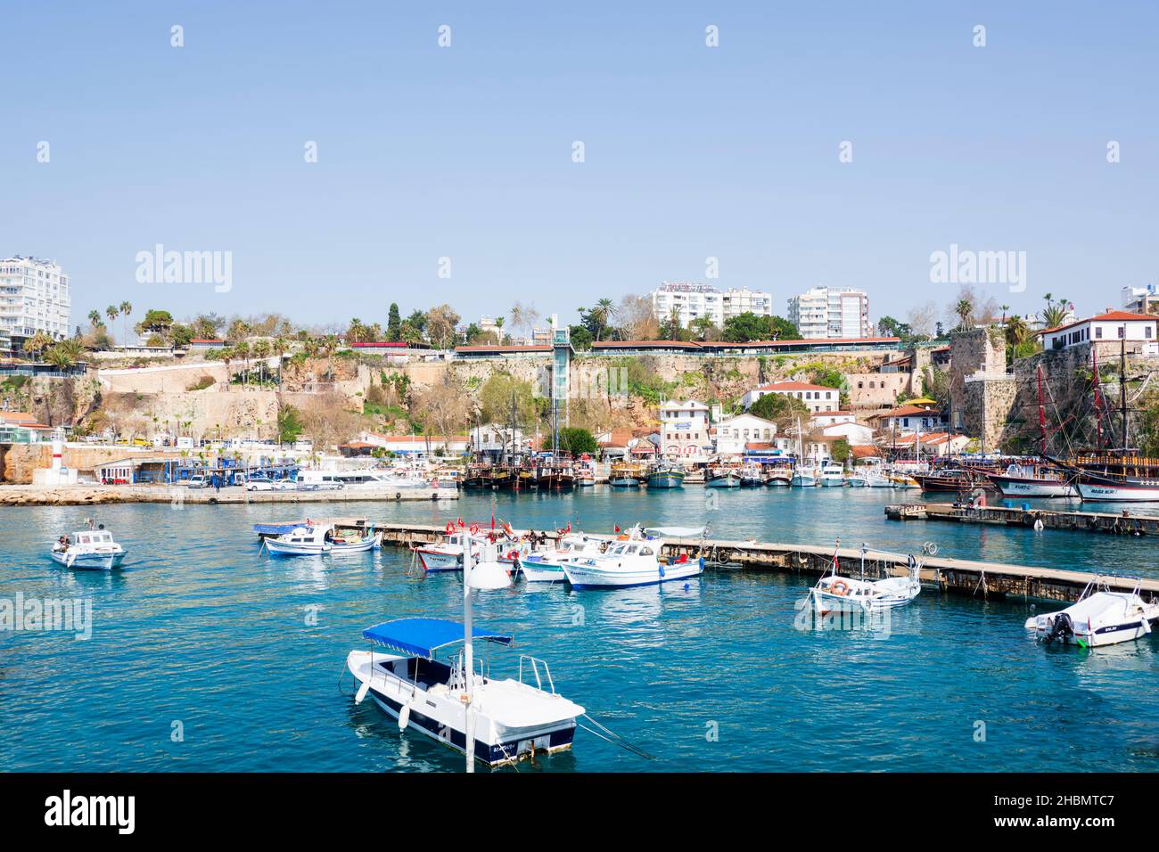 Antalya, Turkey - March 14 2020: Boats in the harbour in Antalya Stock Photo