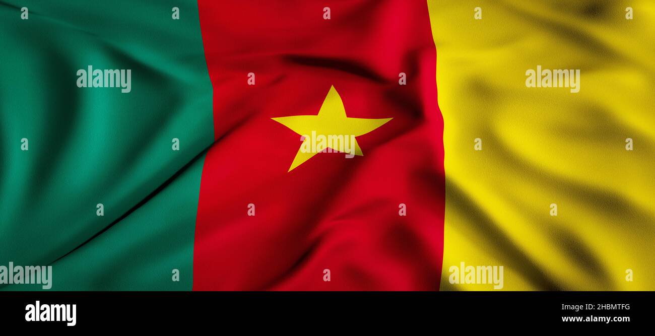 Waving flag concept. National flag of the Republic of Cameroon. Waving background. 3D rendering. Stock Photo