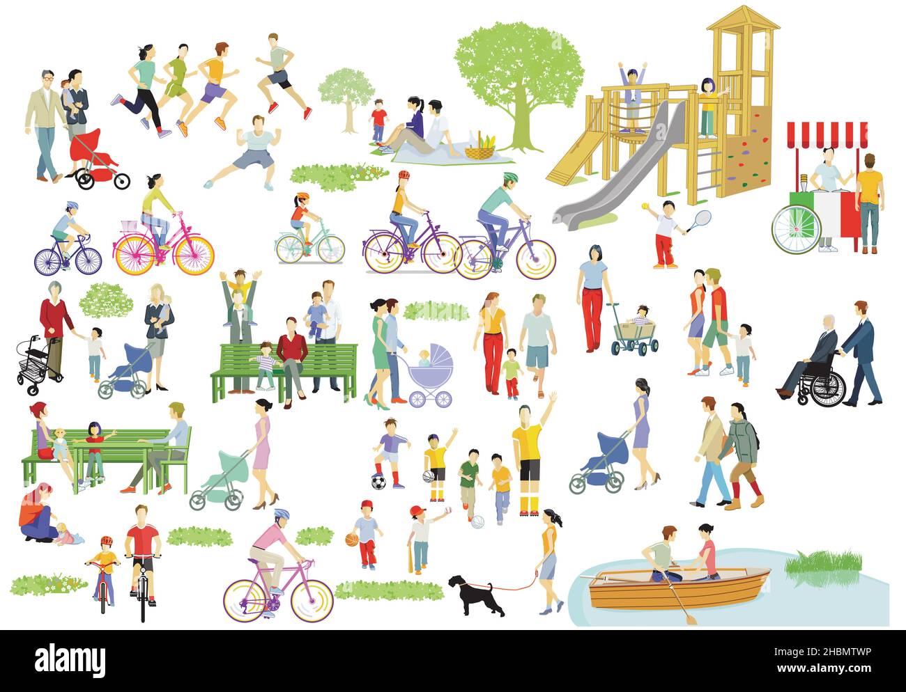Individuals and families in their spare time Stock Vector