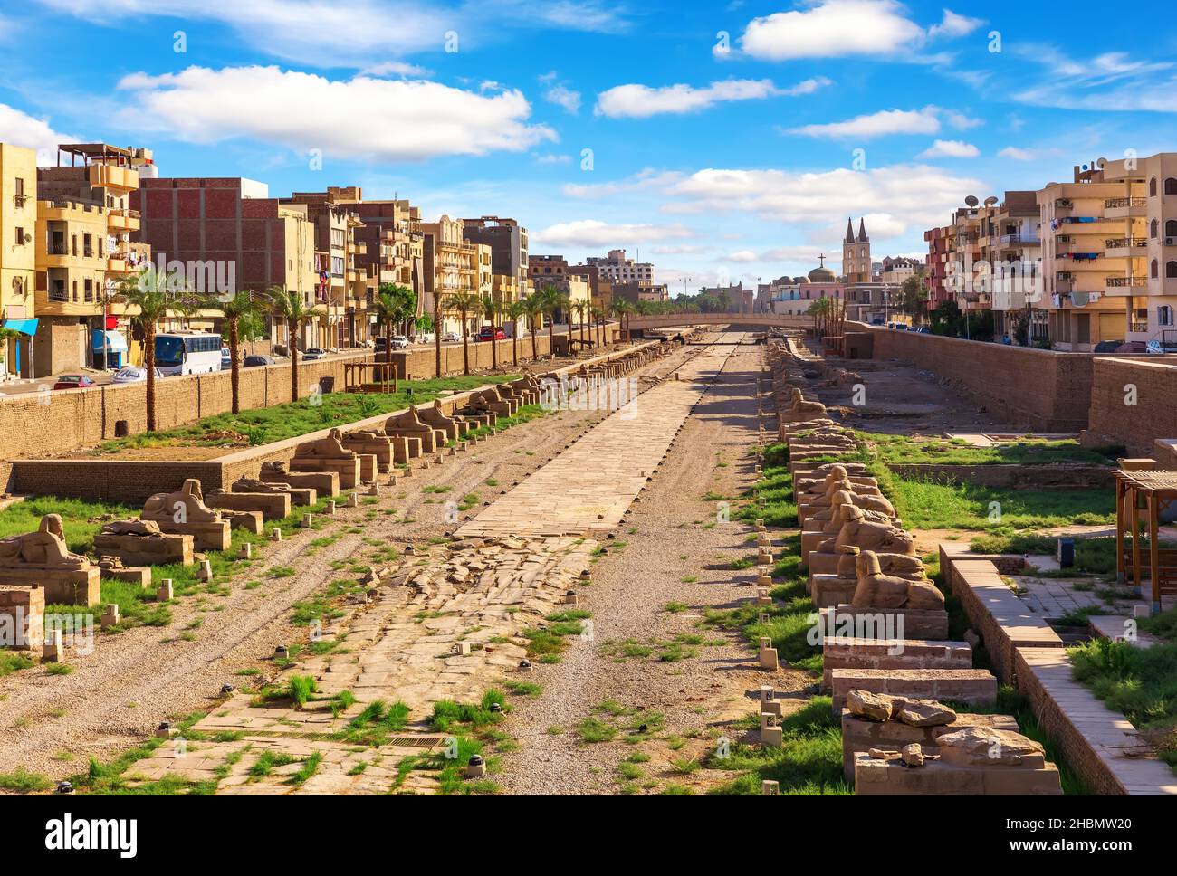 Avenue of Sphinxes between Karnak and Luxor Temples, Egypt Stock Photo