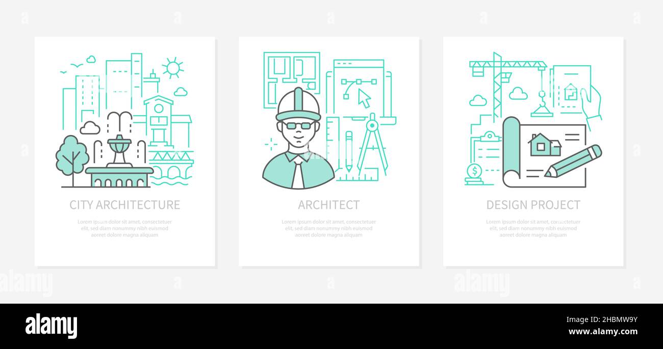 Image showcasing City architecture - modern line design style banners set on white ...