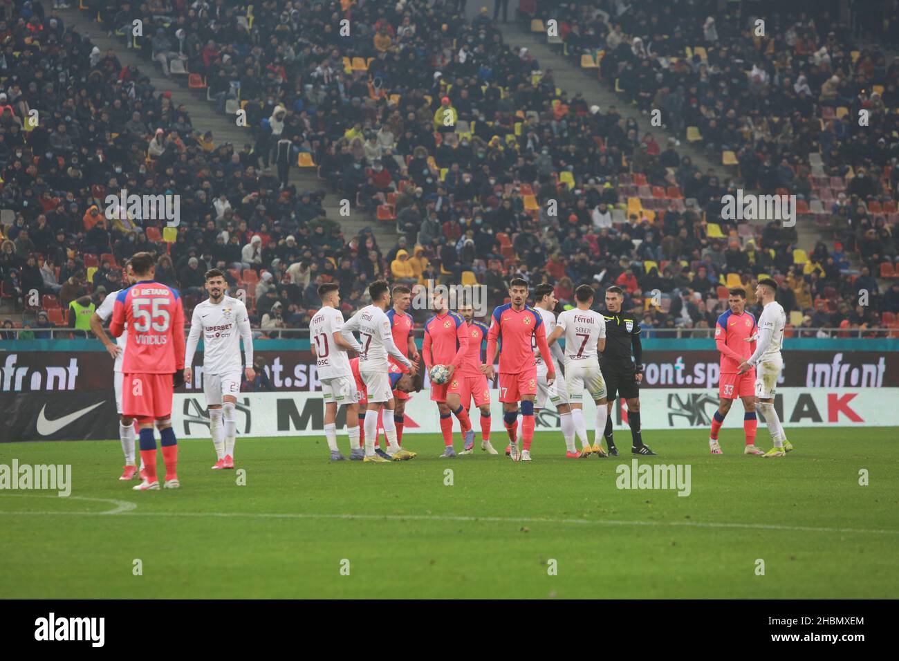 BUCHAREST, ROMANIA - December 15, 2021: Football match between FCSB and