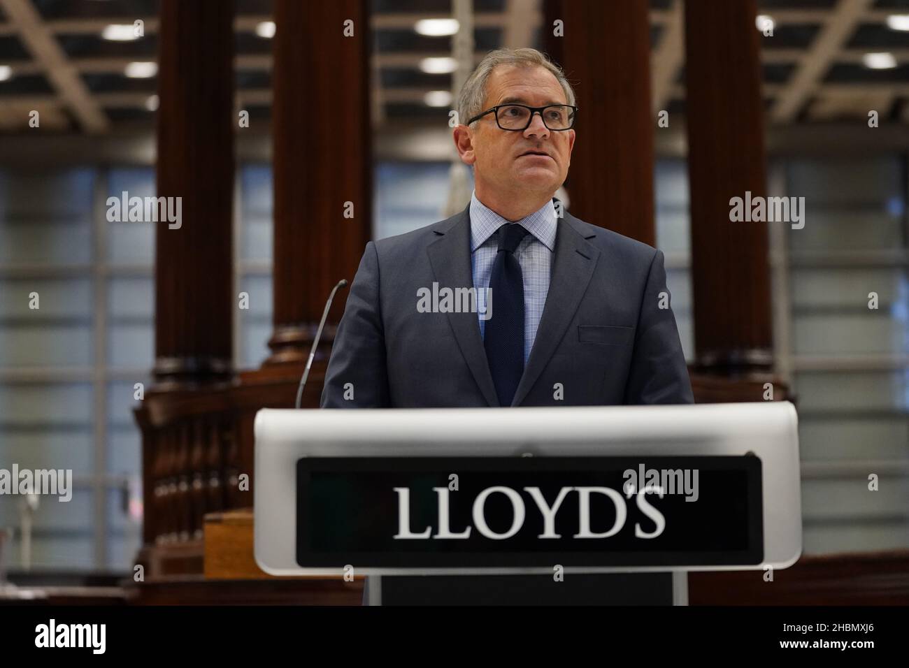 Bruce Carnegie-Brown Chairman of Lloyd's speaks in front of the Lutine ...
