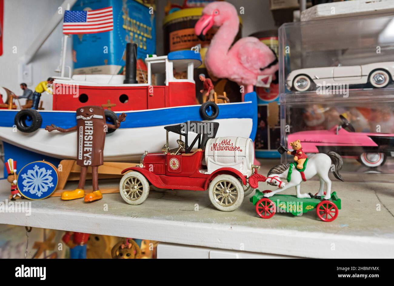 Miniature circus collection fills a garage. Stock Photo