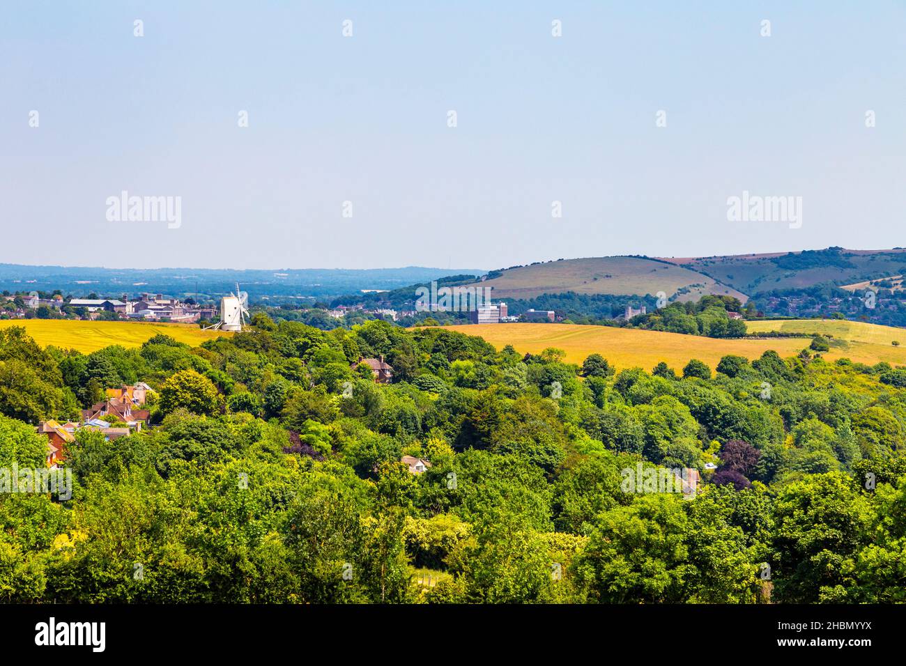 English countryside landscape and Ashcombe Windmill in Kingston near Lewes, South Downs National Park, England, UK Stock Photo