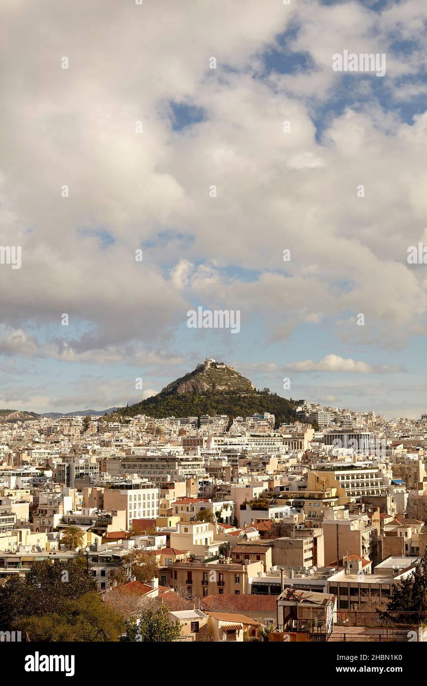 Lycabettus hill, view from plaka Athens Stock Photo