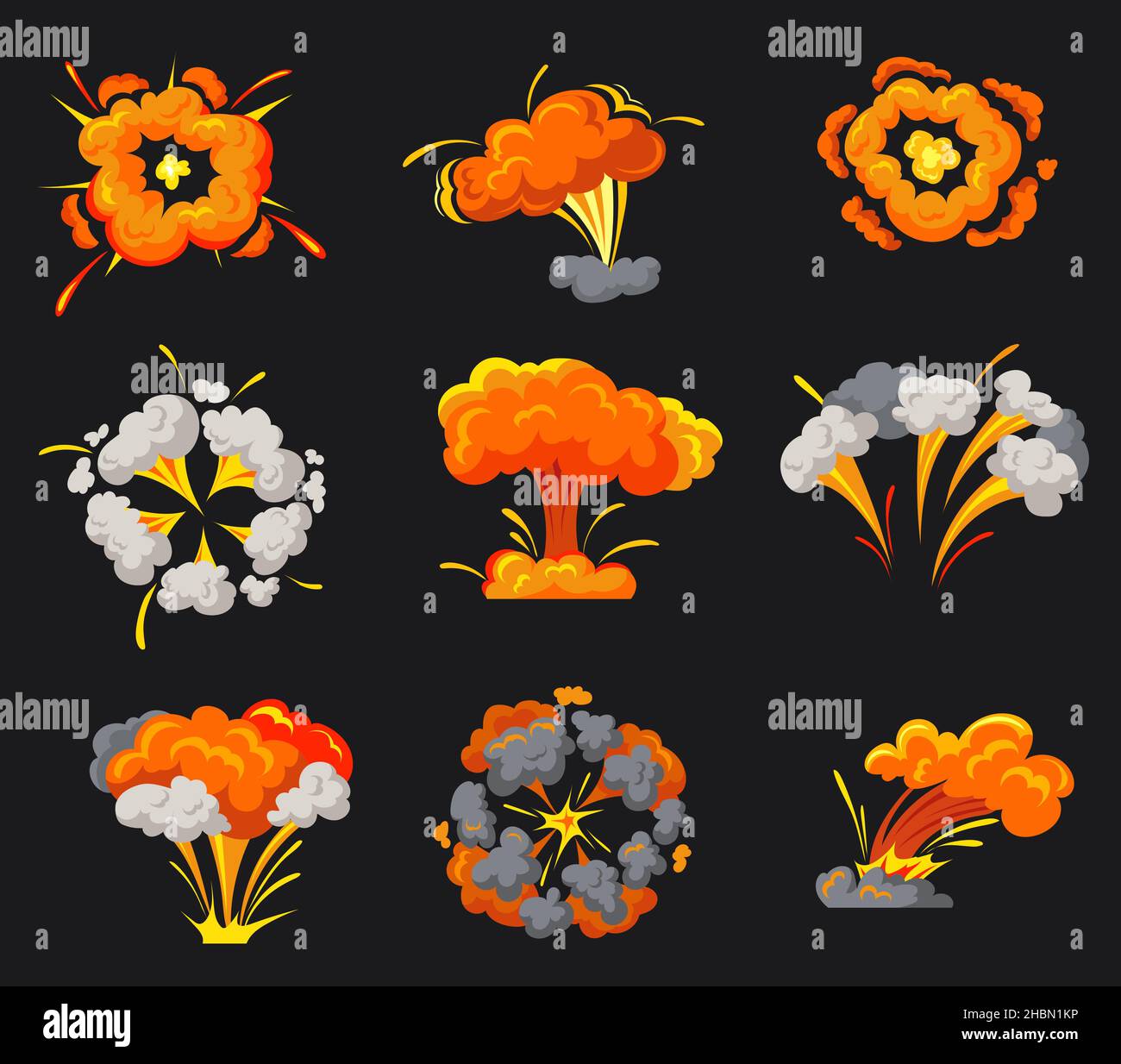 Explosion bomb smoke. Cartoon explosive effect blast animation, comic