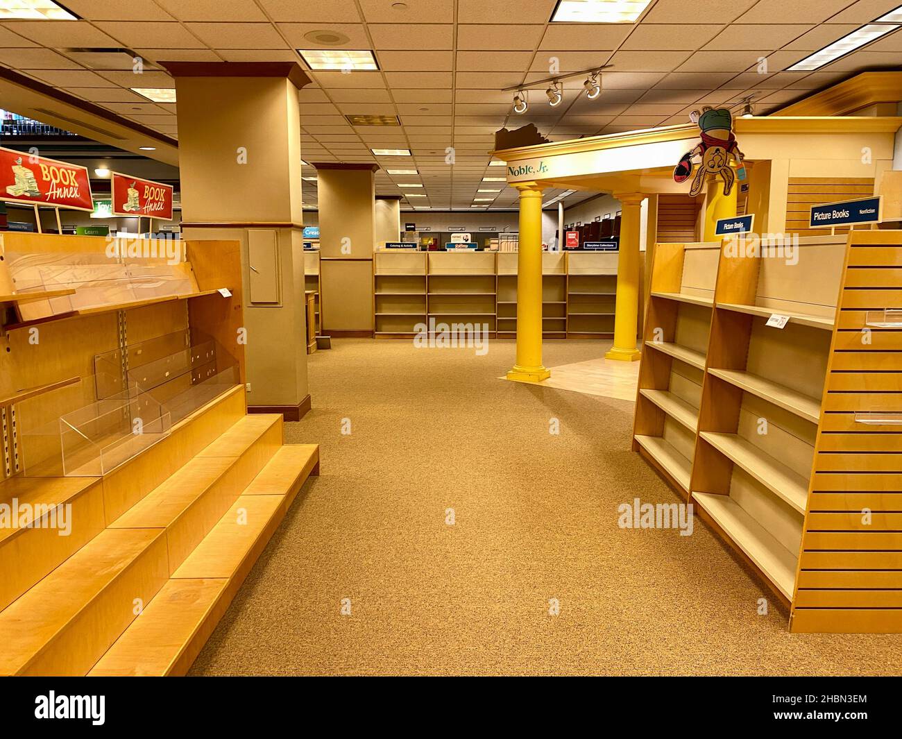 Empty shelves at a Barnes & Noble Booksellers location at a suburban