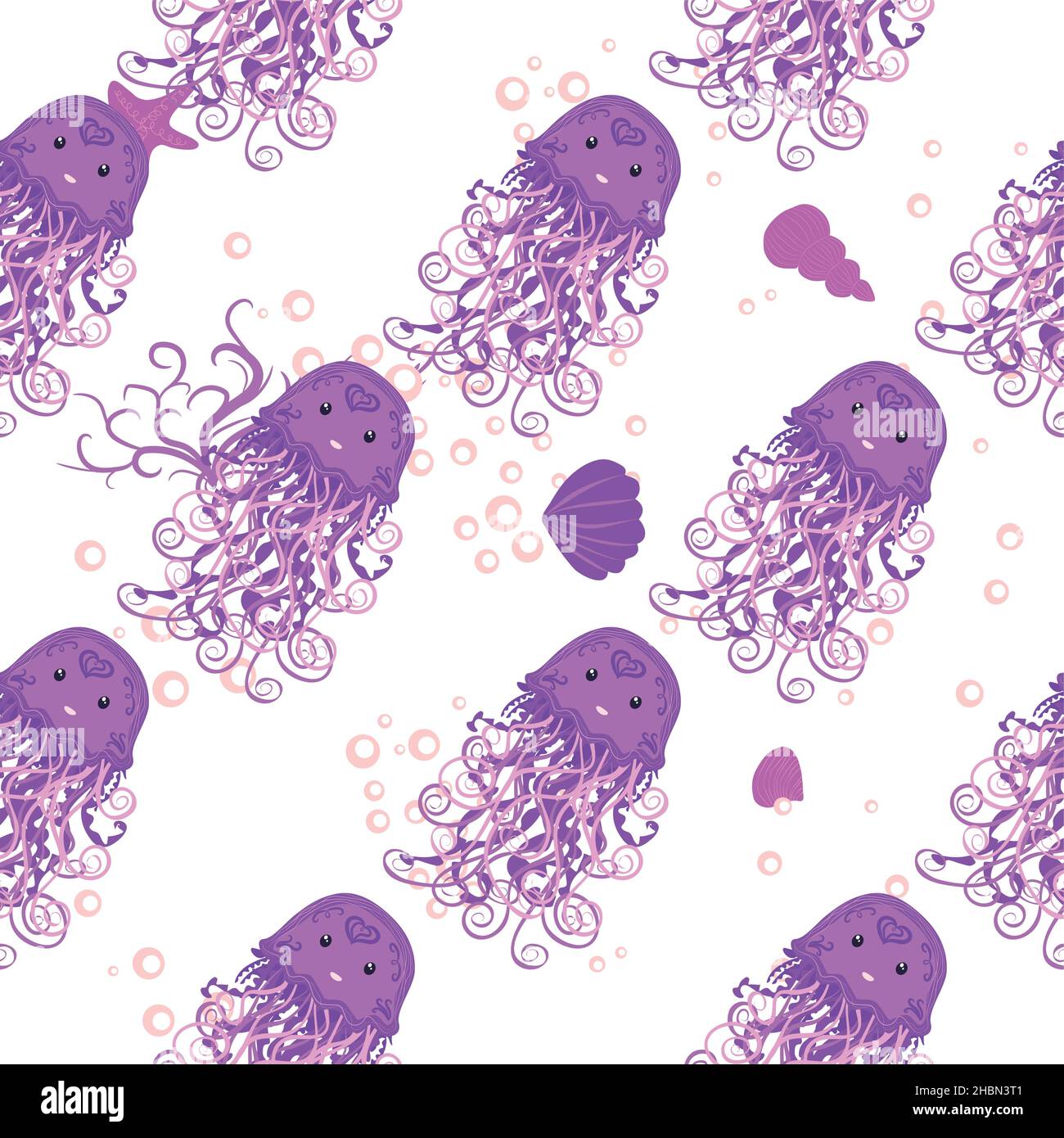 Jellyfish, fish, animals bright seamless patterns. Sea travel, snorkeling with animals, tropical fish Stock Vector