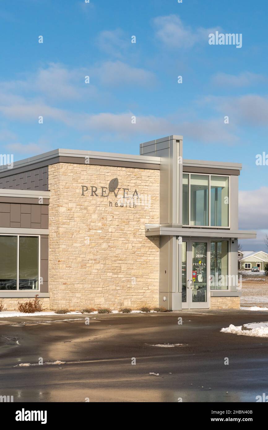 MENOMINEE, WI, USA DECEMBER 18, 2021 Prevea Health Clinic exterior sign and trademark logo