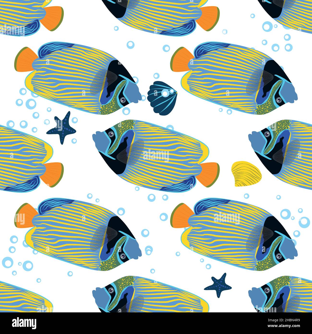Emperor angelfish, Pomacanthus imperator seamless patterns, sea animal ...