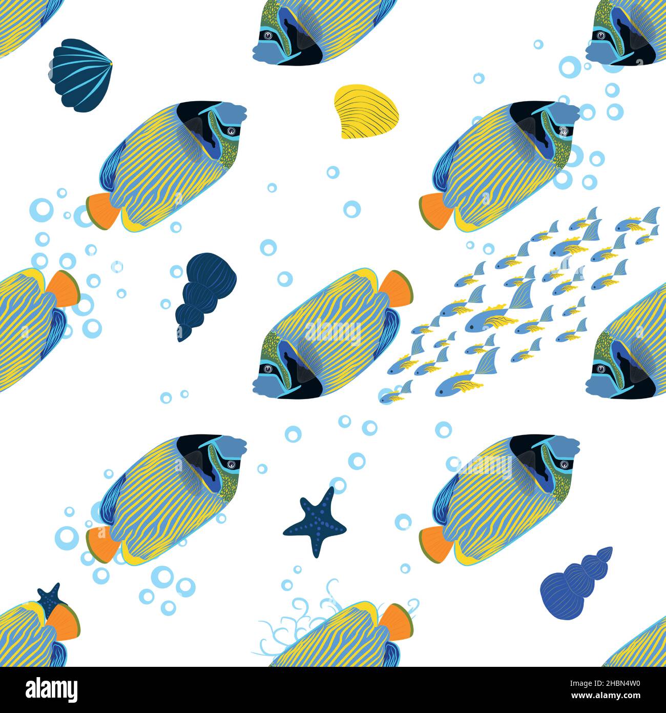 Emperor angelfish, Pomacanthus imperator seamless patterns, sea animal wildlife character. Nature underwater, marine wild ocean zoo fish Stock Vector