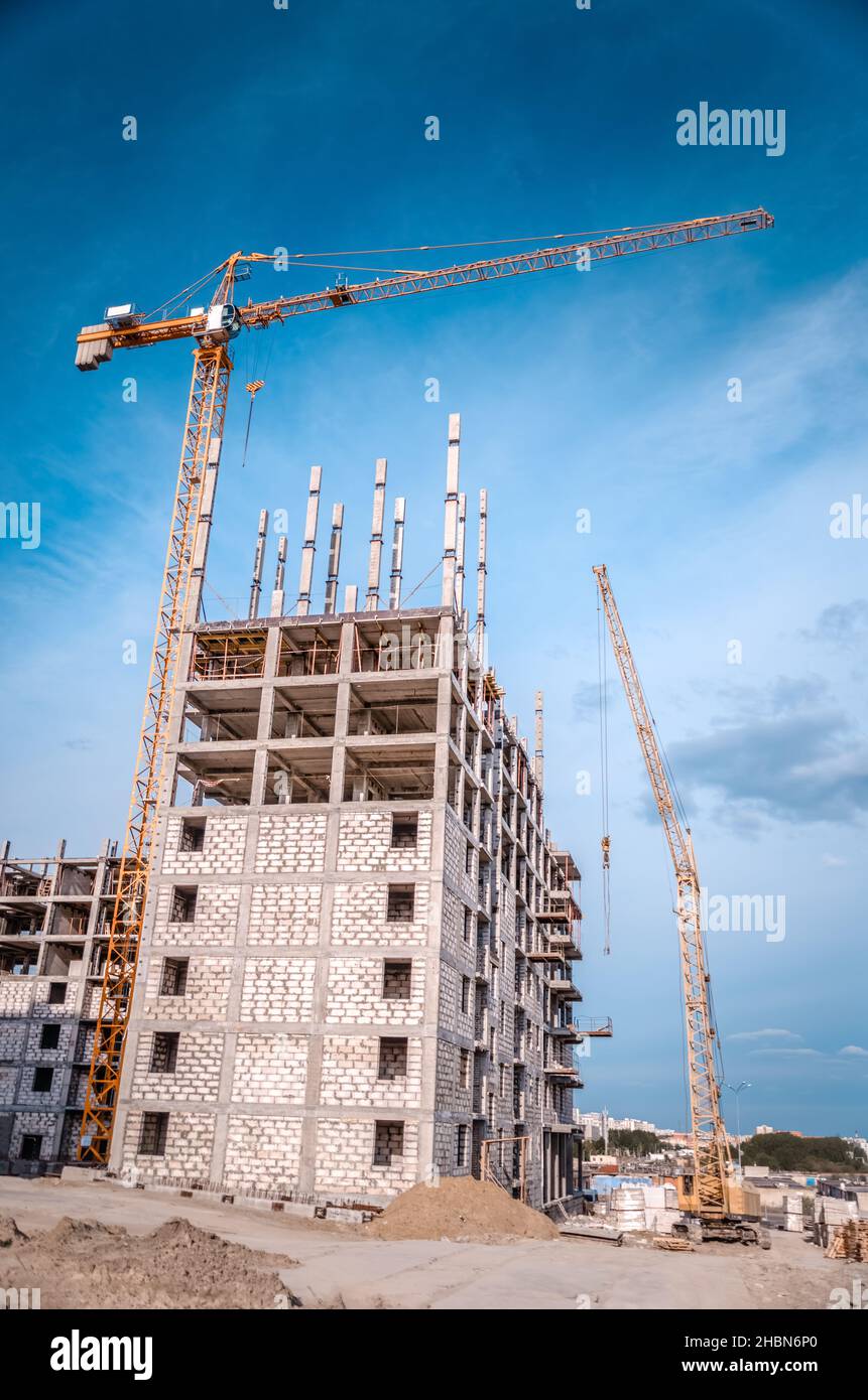 Construction landscape and big cranes Stock Photo
