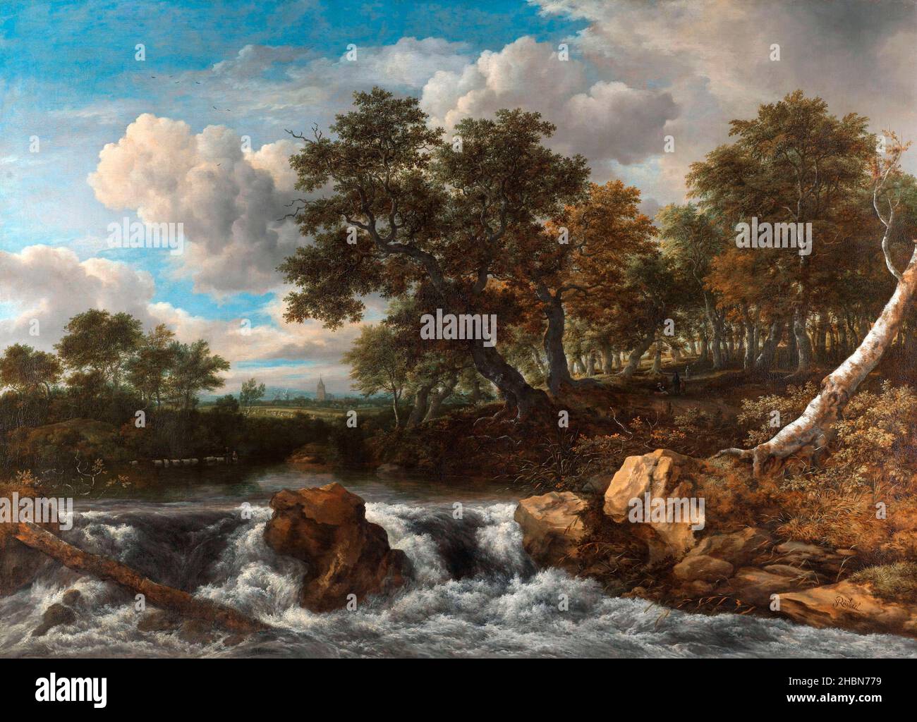 Jacob van Ruisdael. Painting entitled 'Landscape with Waterfall' by the Dutch Golden Age painter, Jacob Isaackszoon van Ruisdael (c. 1629- 1682), oil on canvas, c. 1668 Stock Photo