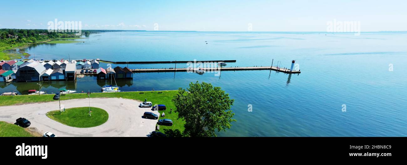An aerial panorama of lakefront Port Rowan, Ontario, Canada Stock Photo