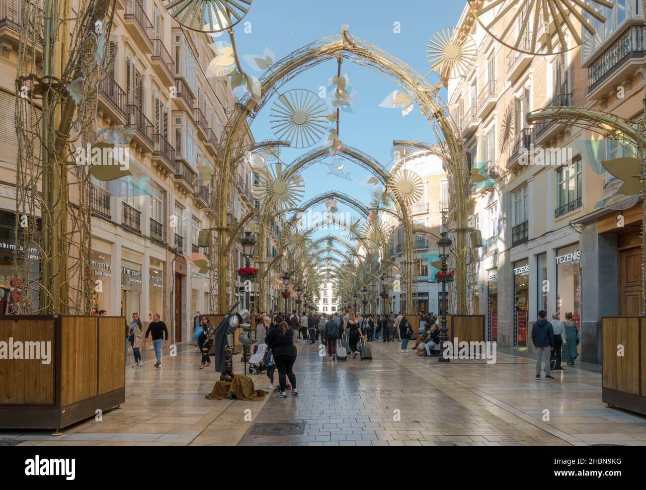 Christmas lights decoration, at daytime, Calle Larios, Malaga city