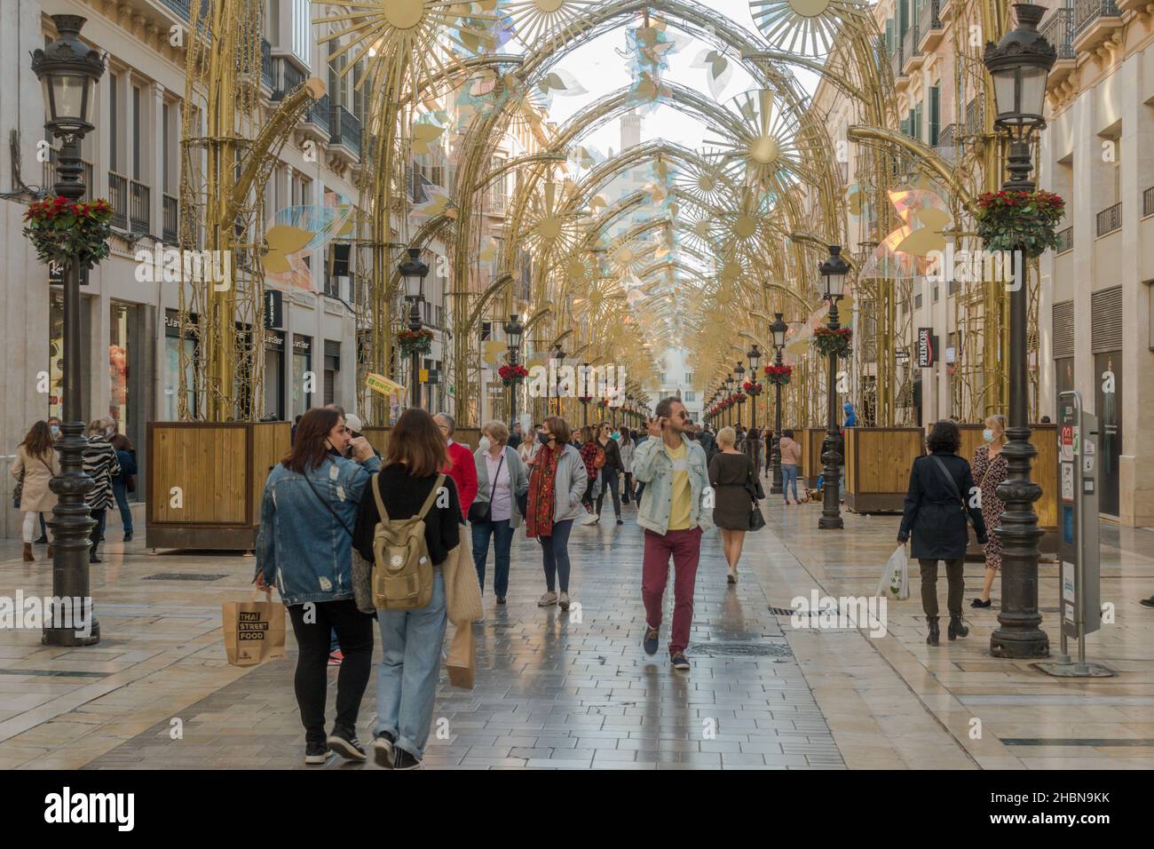 Christmas lights decoration, at daytime, Calle Larios, Malaga city