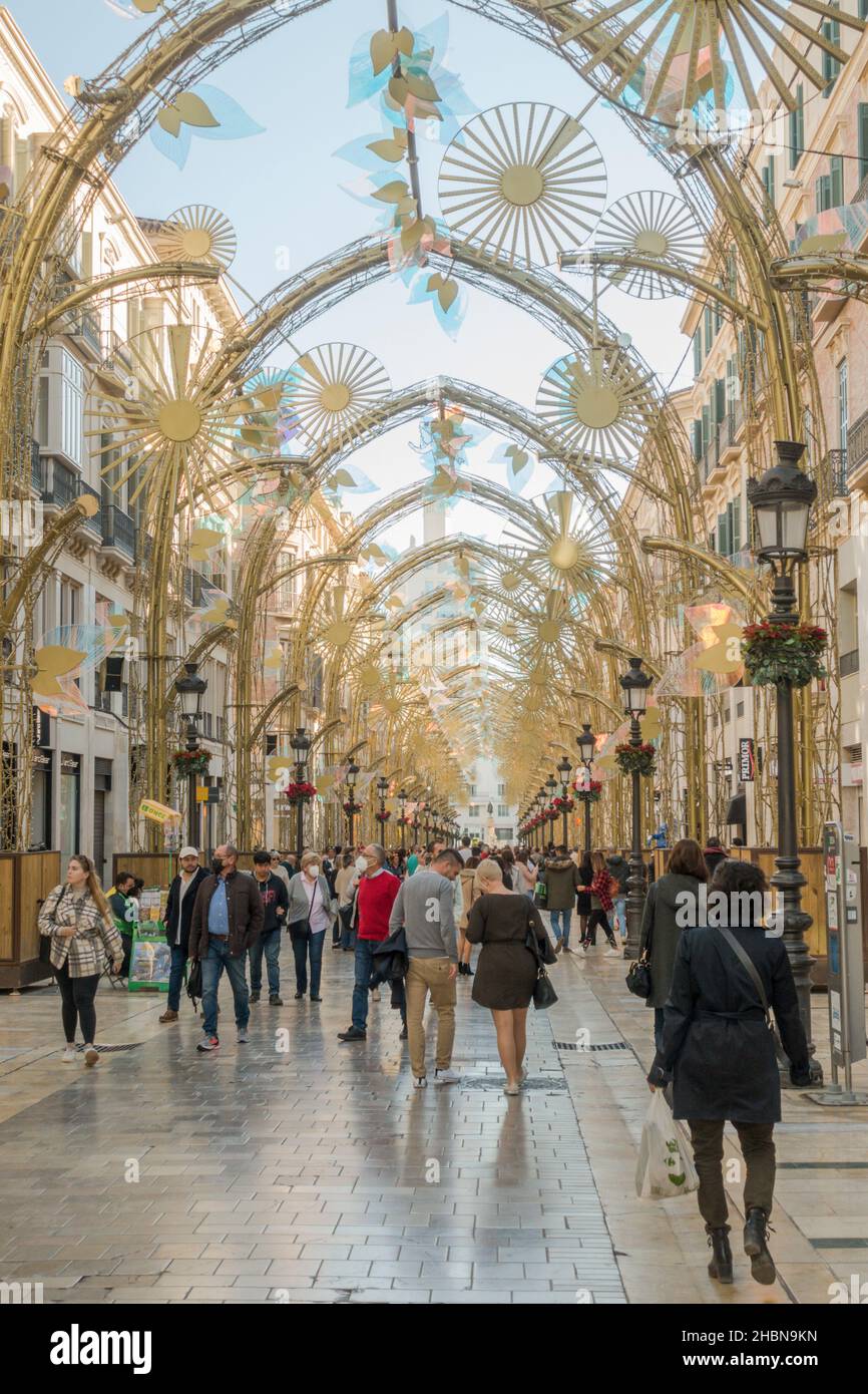 Christmas lights decoration, at daytime, Calle Larios, Malaga city