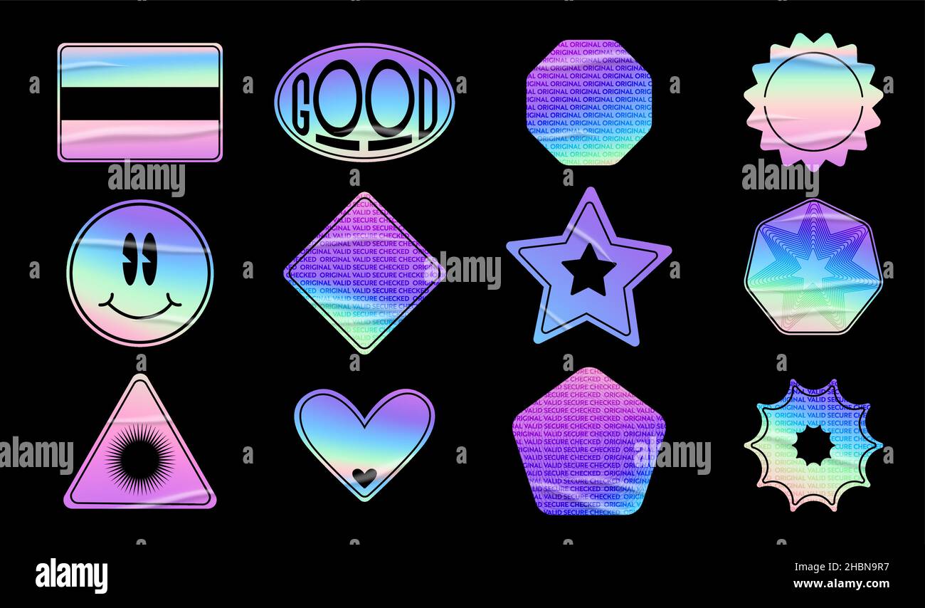 Trendy 90s holographic sticker sale labels and tags shapes. Retro discount,  price and quality product shiny stickers with percent vector set Stock  Vector Image & Art - Alamy