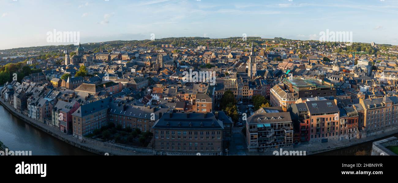 Panoramic Namur city view with Cathedral of Saint Aubain and église