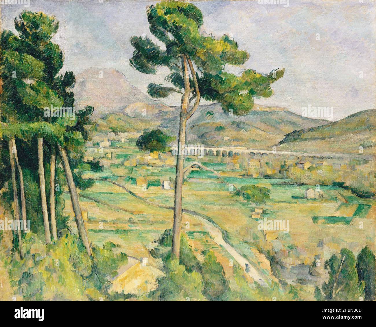 Mont Sainte-Victoire and the Viaduct of the Arc River Valley (ca. 1882-1885) by Paul Cézanne. Stock Photo