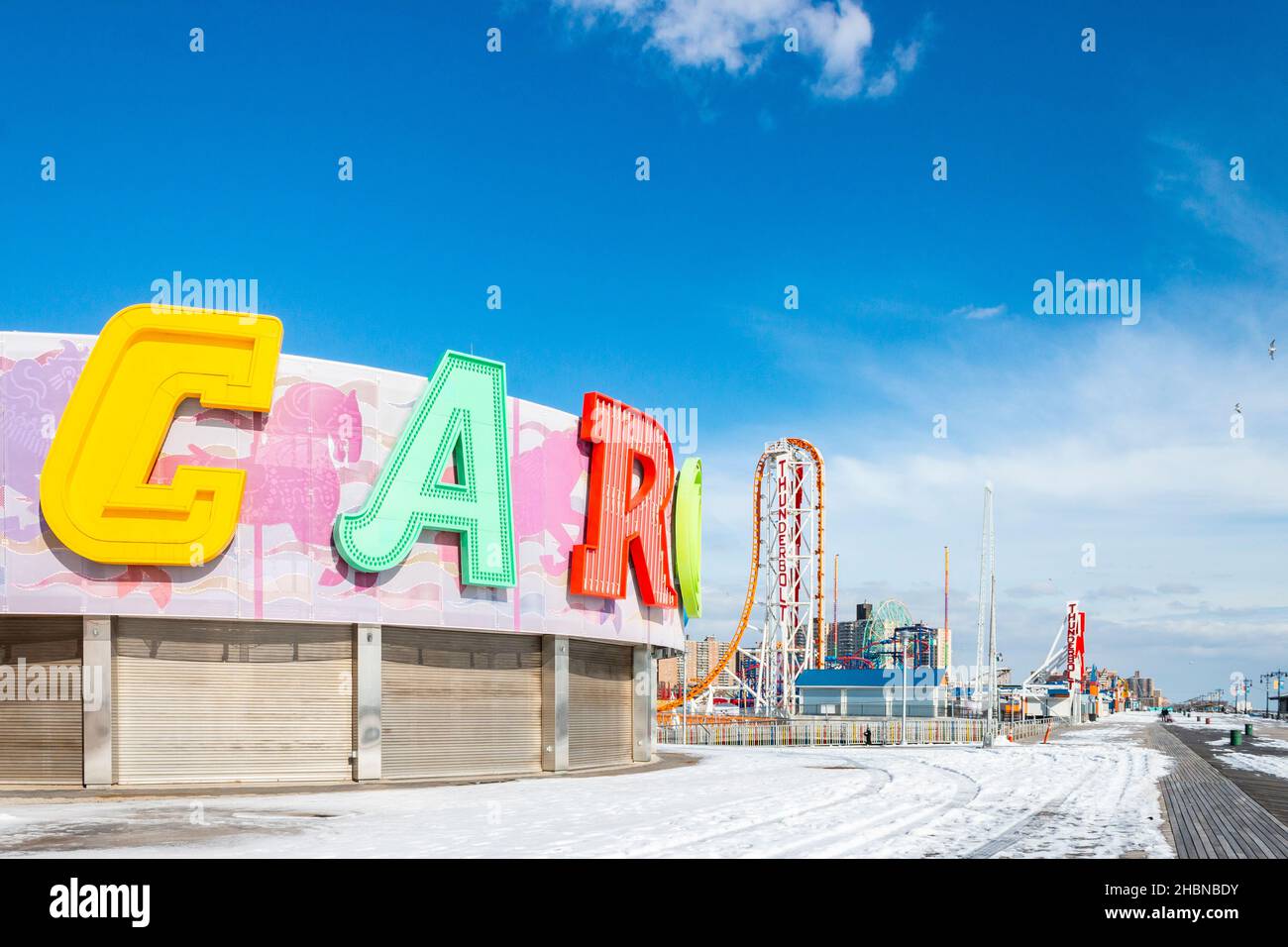 carousel lettering in winter at Luna Park funfair leisure park at Coney ...