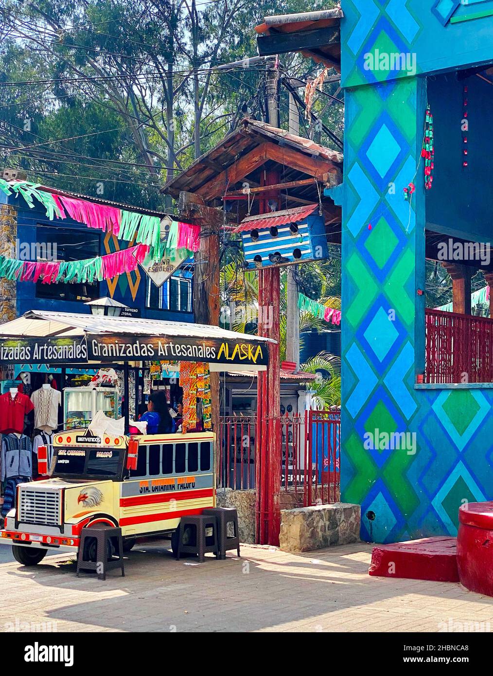 The village of Santa Catarina Palopó, on the shores of Lake Atitlán, Guatemala Stock Photo