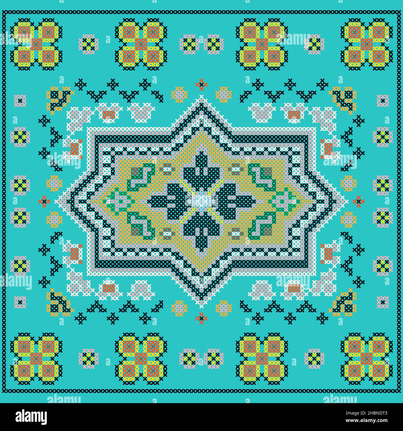 Cross stitch embroidery, national Ukrainian pattern, geometric ornament