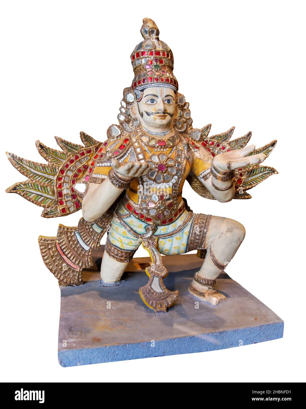 Garuda ancient statue isolated on white background. Legendary bird or bird-like creature in Hindu, Buddhist and Jain faith Stock Photo
