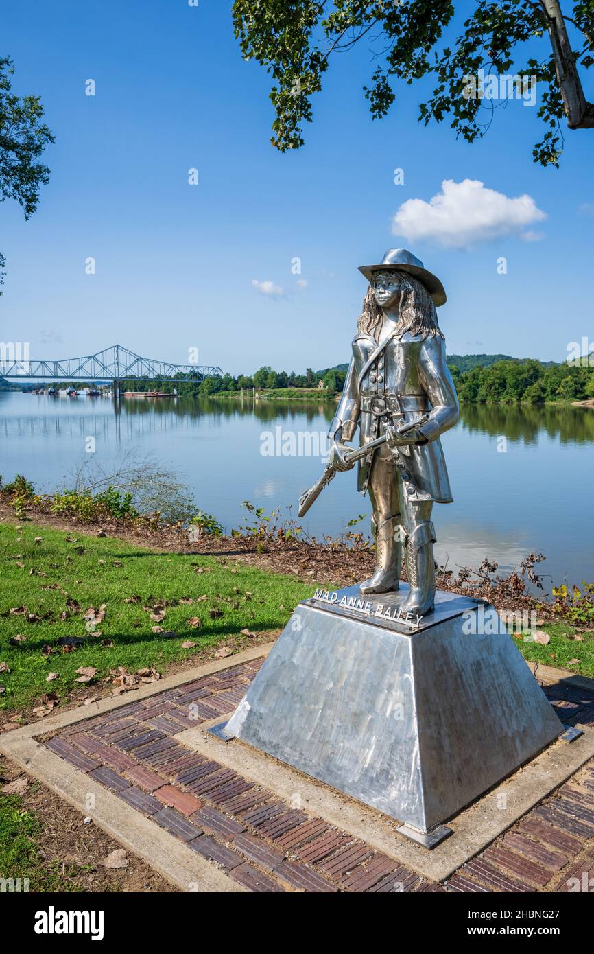 Point Pleasant, West Virginia - Sept. 10, 2021: 'Mad Anne Bailey' statue by Bob Roach in Riverfront Park. Anne was a British-born American frontier sc Stock Photo