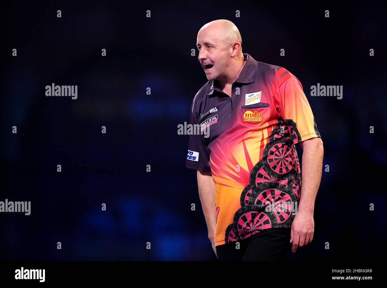 James Wilson in action against Luke Woodhouse during day six of the William  Hill World Darts Championship at Alexandra Palace, London. Picture date:  Monday December 20, 2021 Stock Photo - Alamy