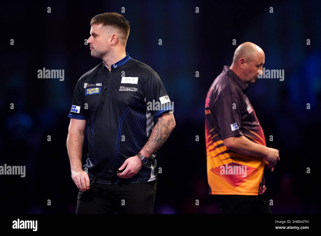 Luke Woodhouse in action against James Wilson during day six of the William  Hill World Darts Championship at Alexandra Palace, London. Picture date:  Monday December 20, 2021 Stock Photo - Alamy