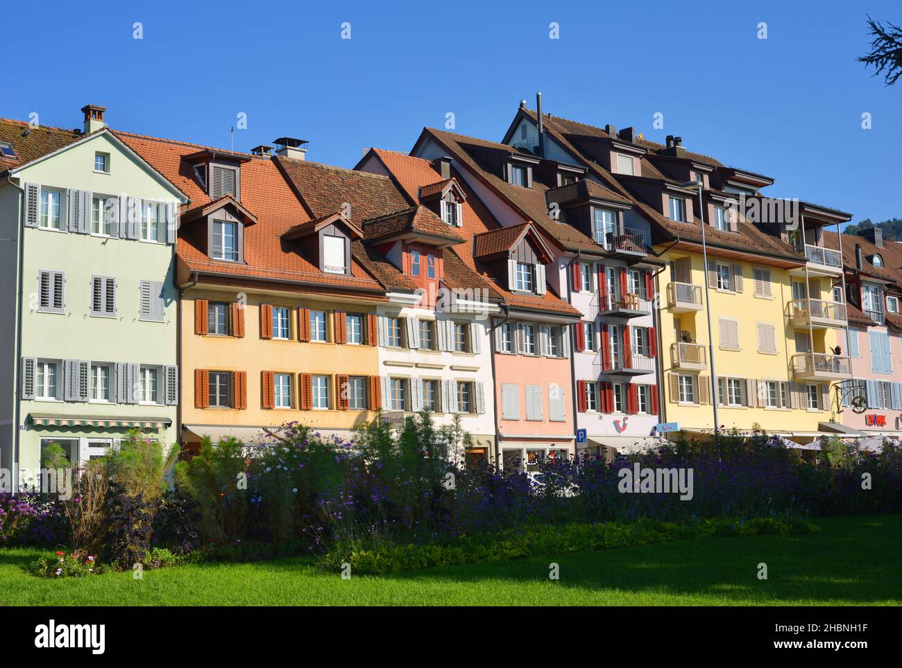 Zug, Switzerland, houses at the old town with lake view Stock Photo Alamy