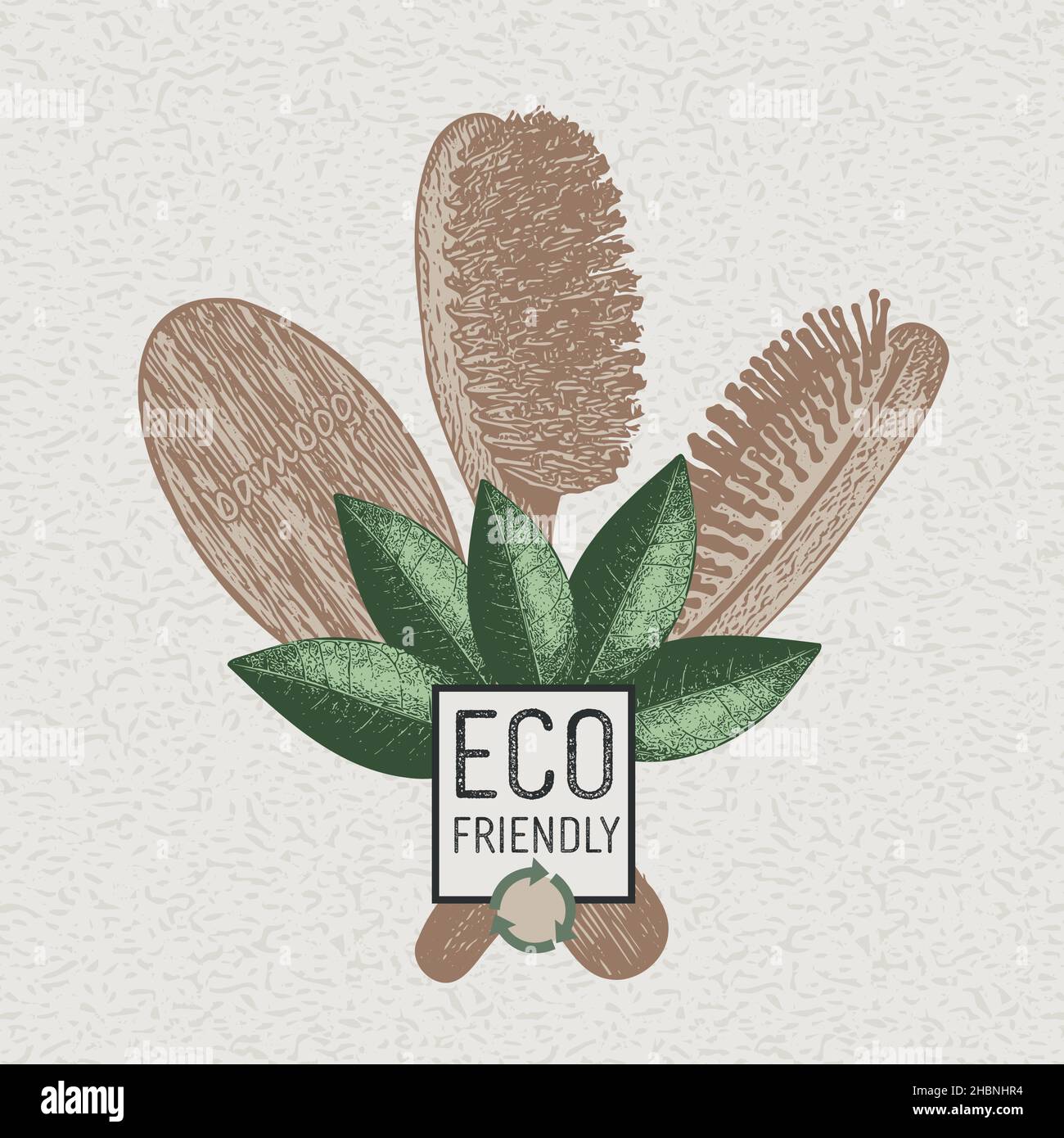 Cepillos ecológicos de bambú. Productos eco friendly, en beneficio del medio ambiente. Ilustración de vectores. Stock Vector