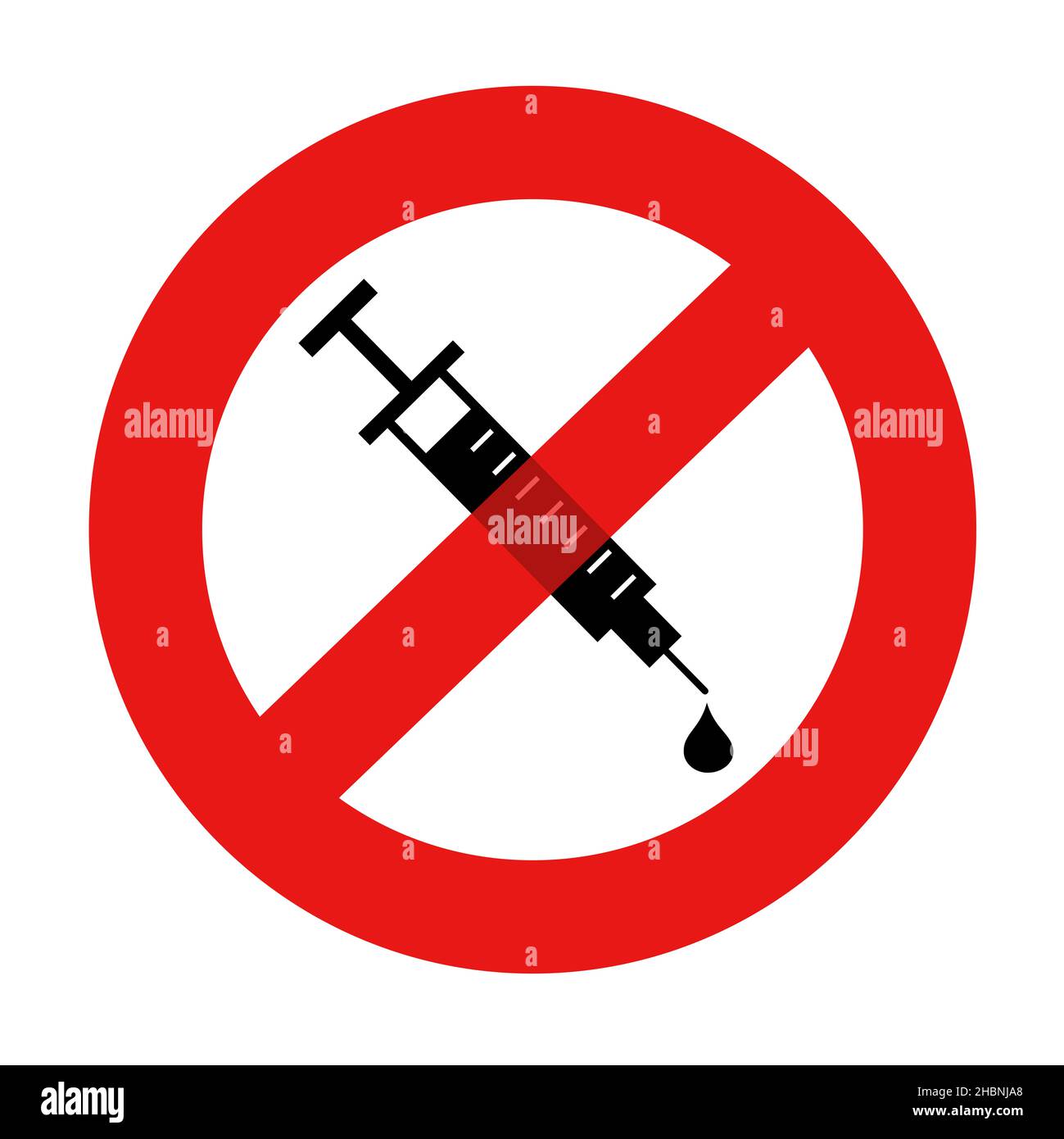 Anti-vax - Syringe with vaccine for vaccination is crossed out. Anti-vaxxer negative rejection and refusal. Vector illustration isolated on white. Stock Photo