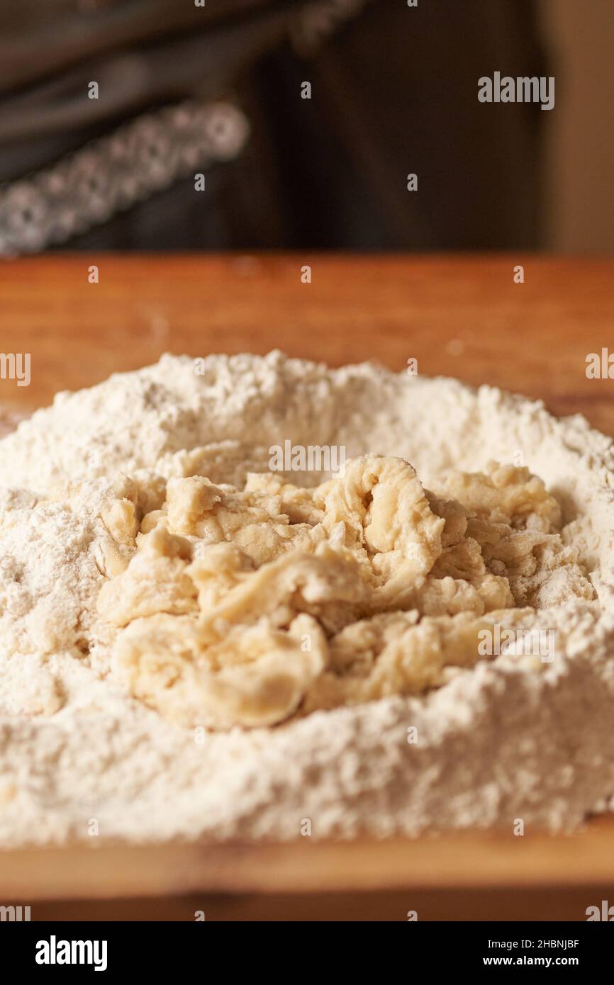 beginning of a mixture between flour and water for a baking preparation