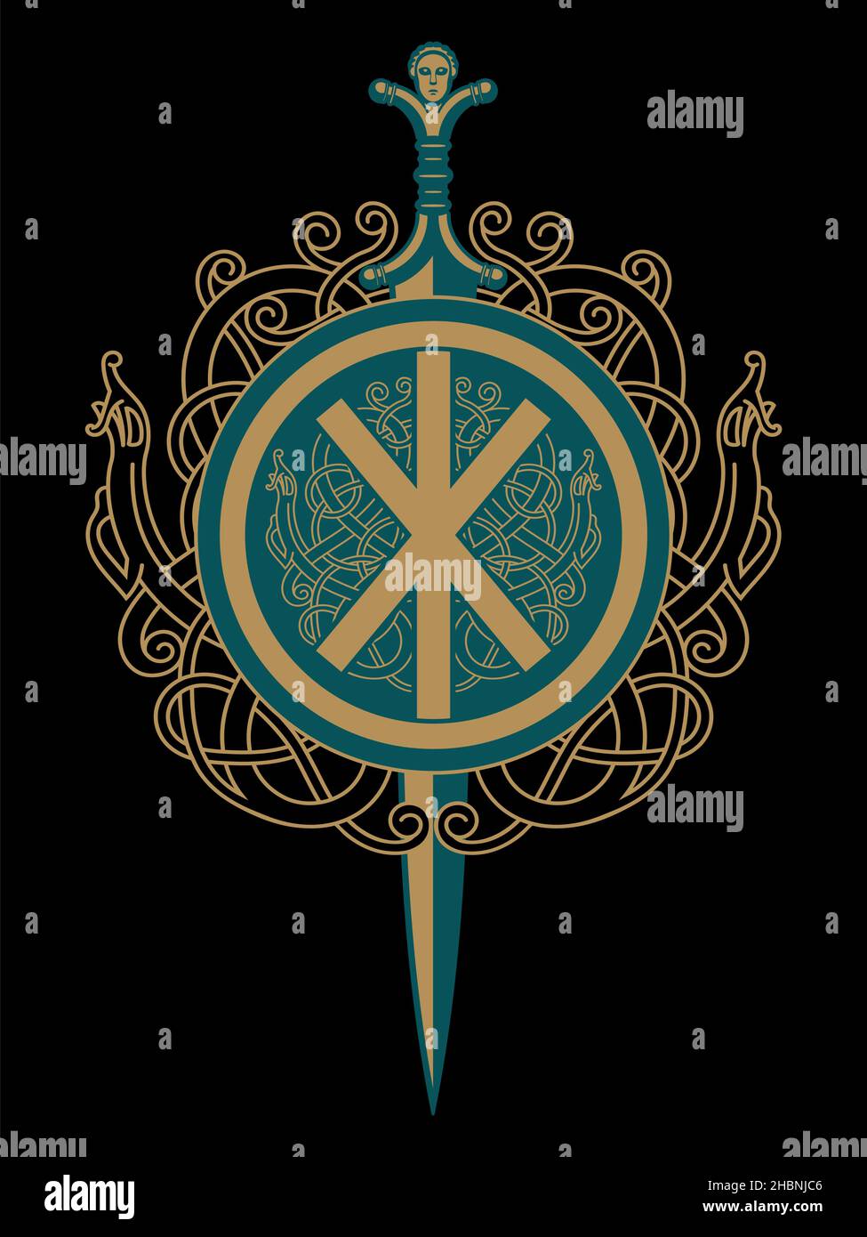 Celtic, Viking design. Celtic sword and Celtic Scandinavian ornaments Stock Vector