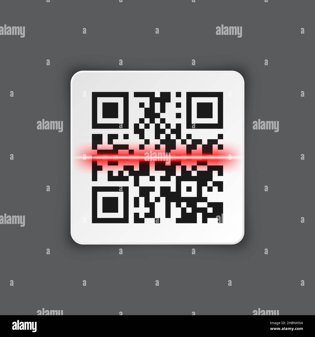 Realistic QR code sticker on gray background. Identification tracking ...