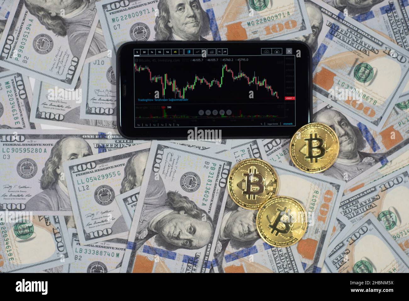 Top view close-up of a bitcoin stack of gold coins on a background of  stones with a shovel. Cryptocurrency mining concept Stock Photo - Alamy