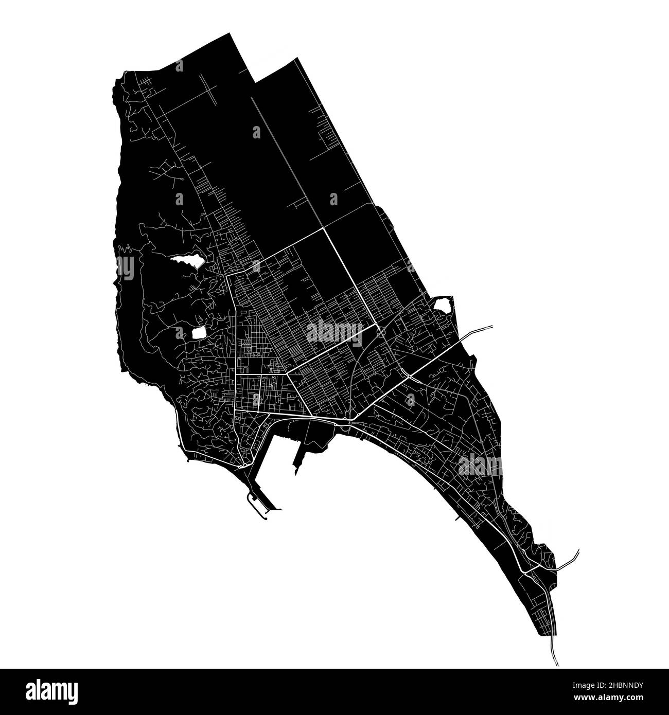 Durrës, Albania, high resolution vector map with city boundaries, and editable paths. The city map was drawn with white areas and lines for main roads Stock Vector