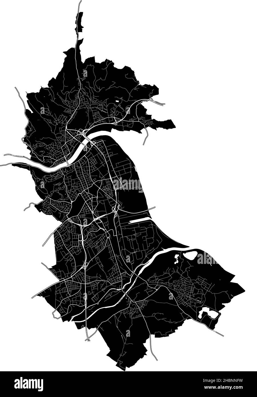 Linz, Austria, high resolution vector map with city boundaries, and editable paths. The city map was drawn with white areas and lines for main roads, Stock Vector