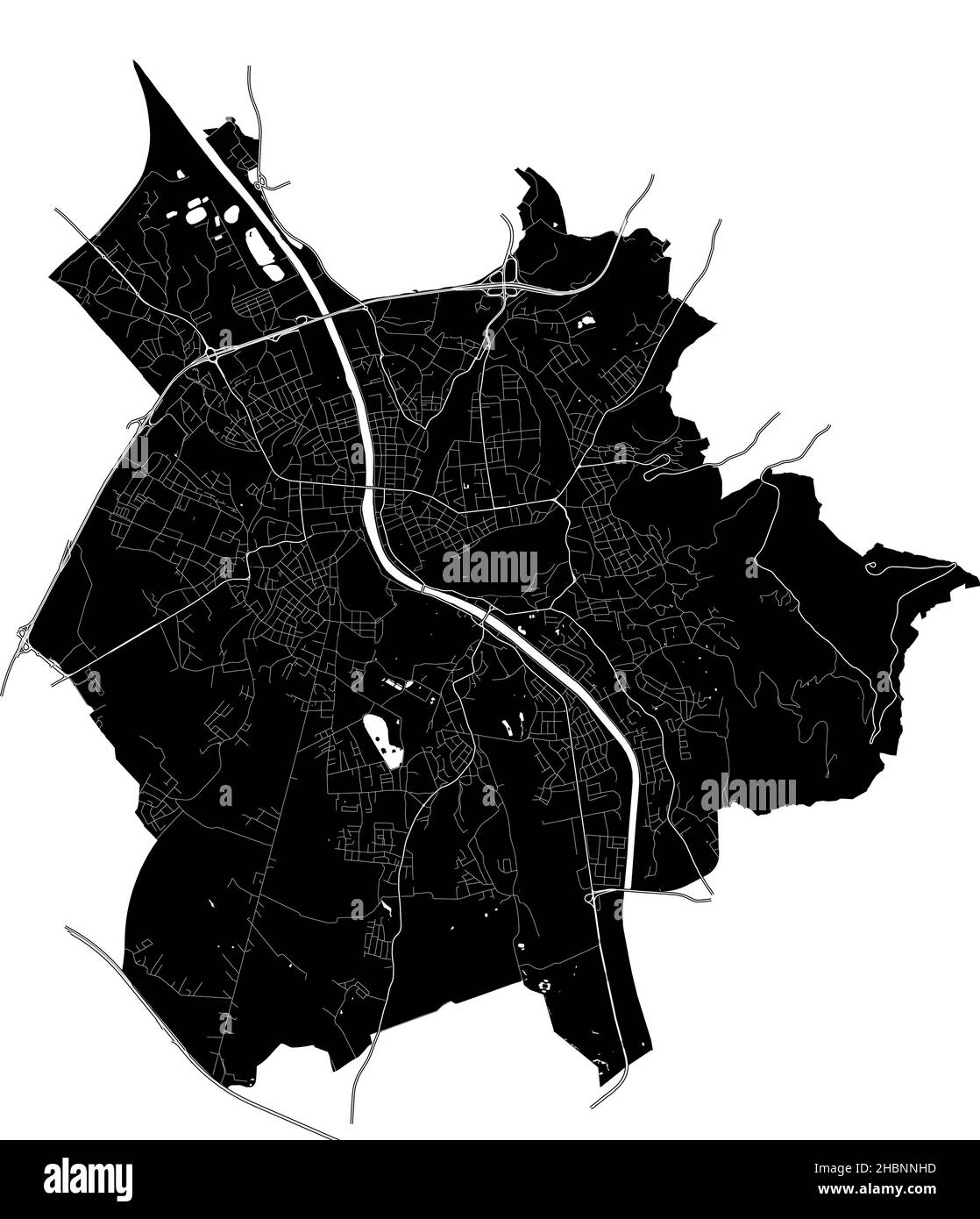 Salzburg, Austria, high resolution vector map with city boundaries, and editable paths. The city map was drawn with white areas and lines for main roa Stock Vector